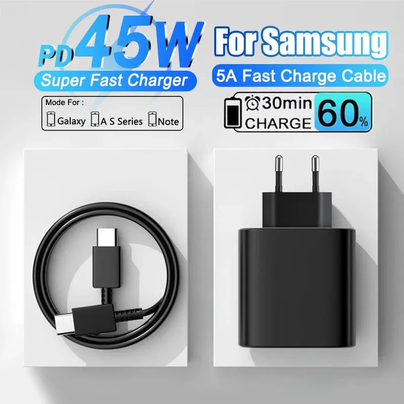 Carregador rápido 45w para samsung galaxy s22 ,s23 ,note10 . Usb tipo c , cabo rápido adaptador de parede de carregamento