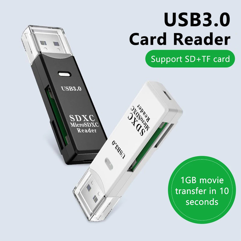 Leitor de cartão 2 em 1 usb 3.0, leitor de cartão micro sd, adaptador usb, cartão de memória tf de alta velocidade para pc, laptop..