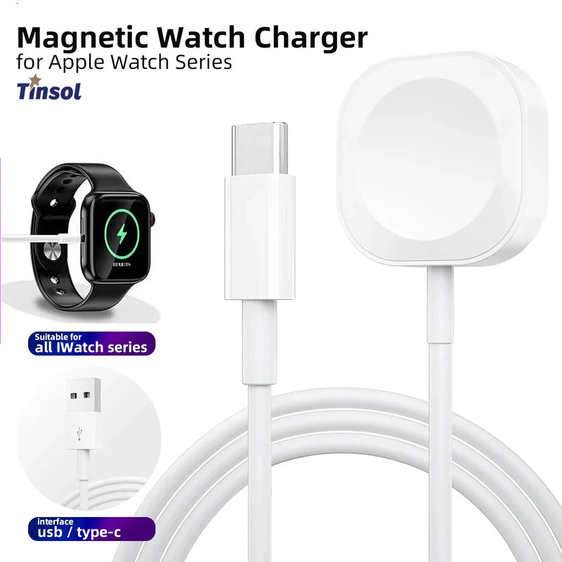 Carregador magnético sem fio usb tipo c para iwatch 9/8/7/6/5/se, estação de carregamento rápido portátil usb c para apple watch series ultra.