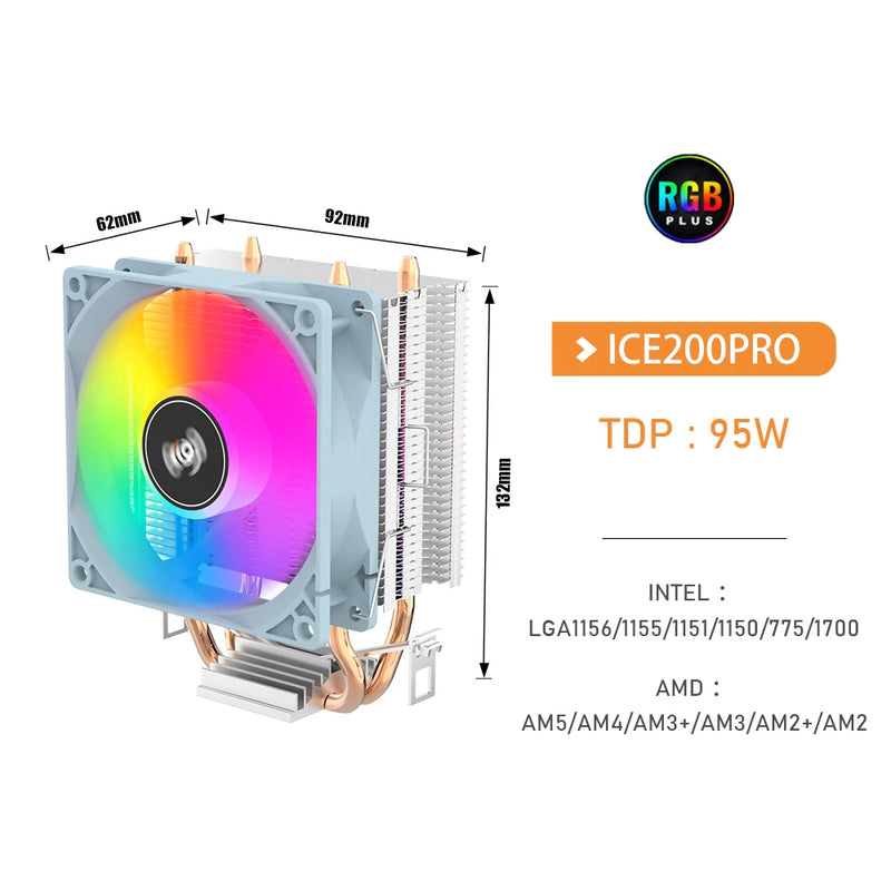 Aigo CPU Cooler 2 ou 4 tubos de Resfriamento, Ventilador RGB silencioso para Intel 1700 1150 1155 1155 1156 1366 AM2/AM3/AM4