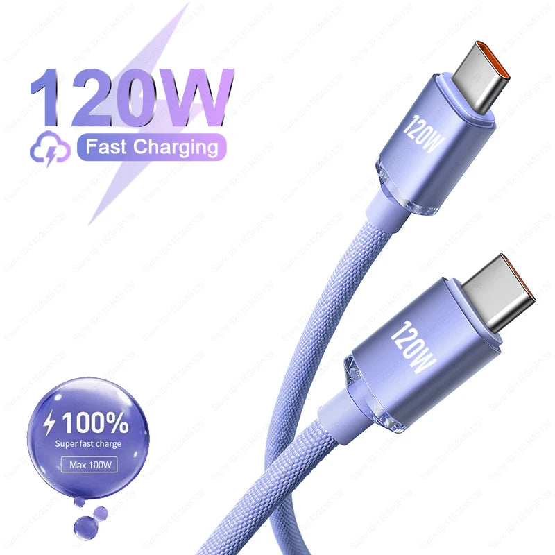 Cabo de carregamento rápido Tipo C 120w 6a para Iphone 15, Samsung, Xiaomi, Huawei...