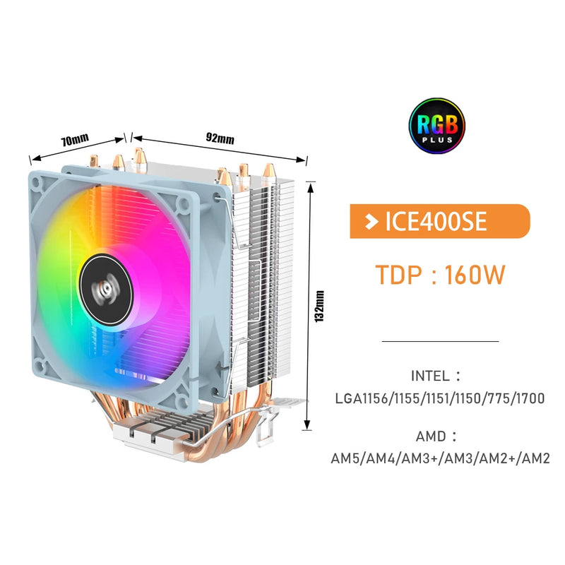 Aigo CPU Cooler 2 ou 4 tubos de Resfriamento, Ventilador RGB silencioso para Intel 1700 1150 1155 1155 1156 1366 AM2/AM3/AM4