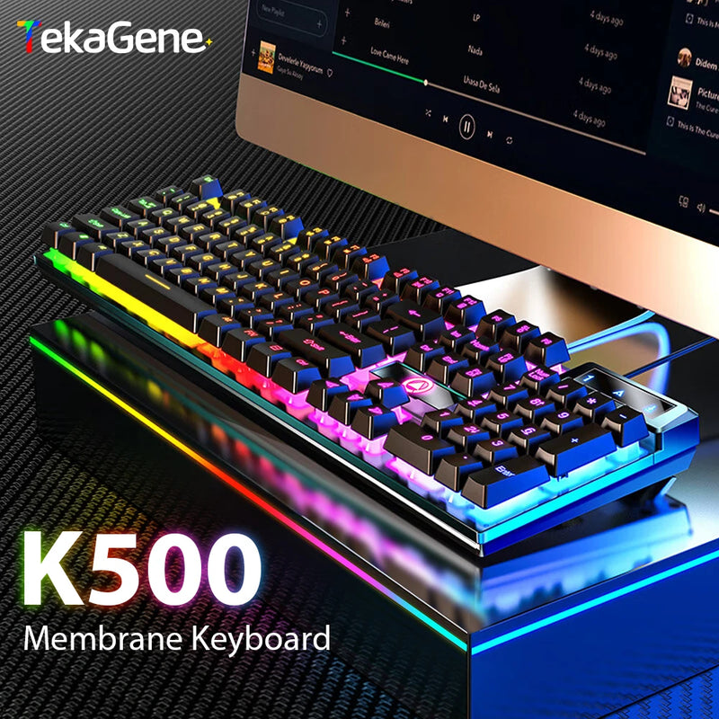 Teclado com fio K500 RGB , membrana de sensação mecânica para jogos  Windows e IOS , 104 teclas.